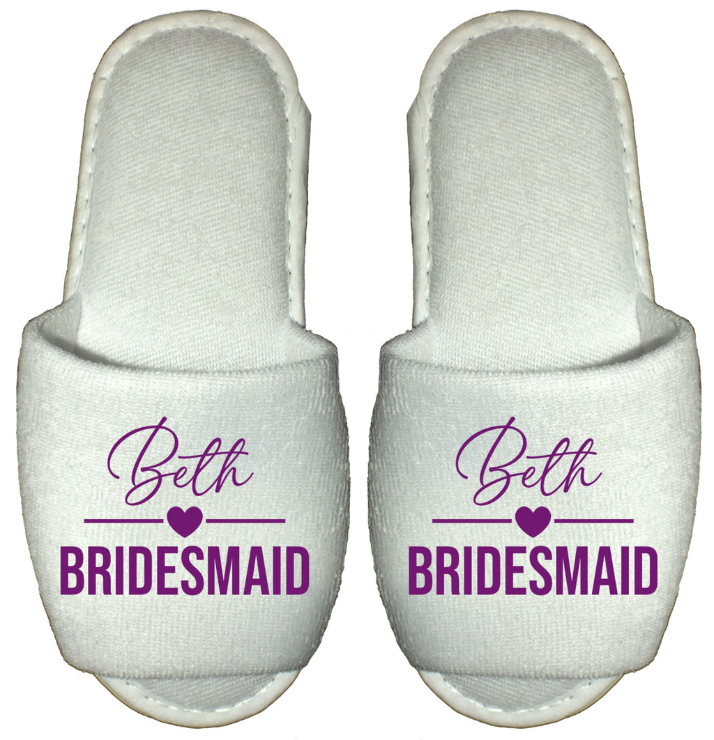 Bridesmaid & Bride Spa Slippers Personalised Flip Flops Pink Green Blue Purple