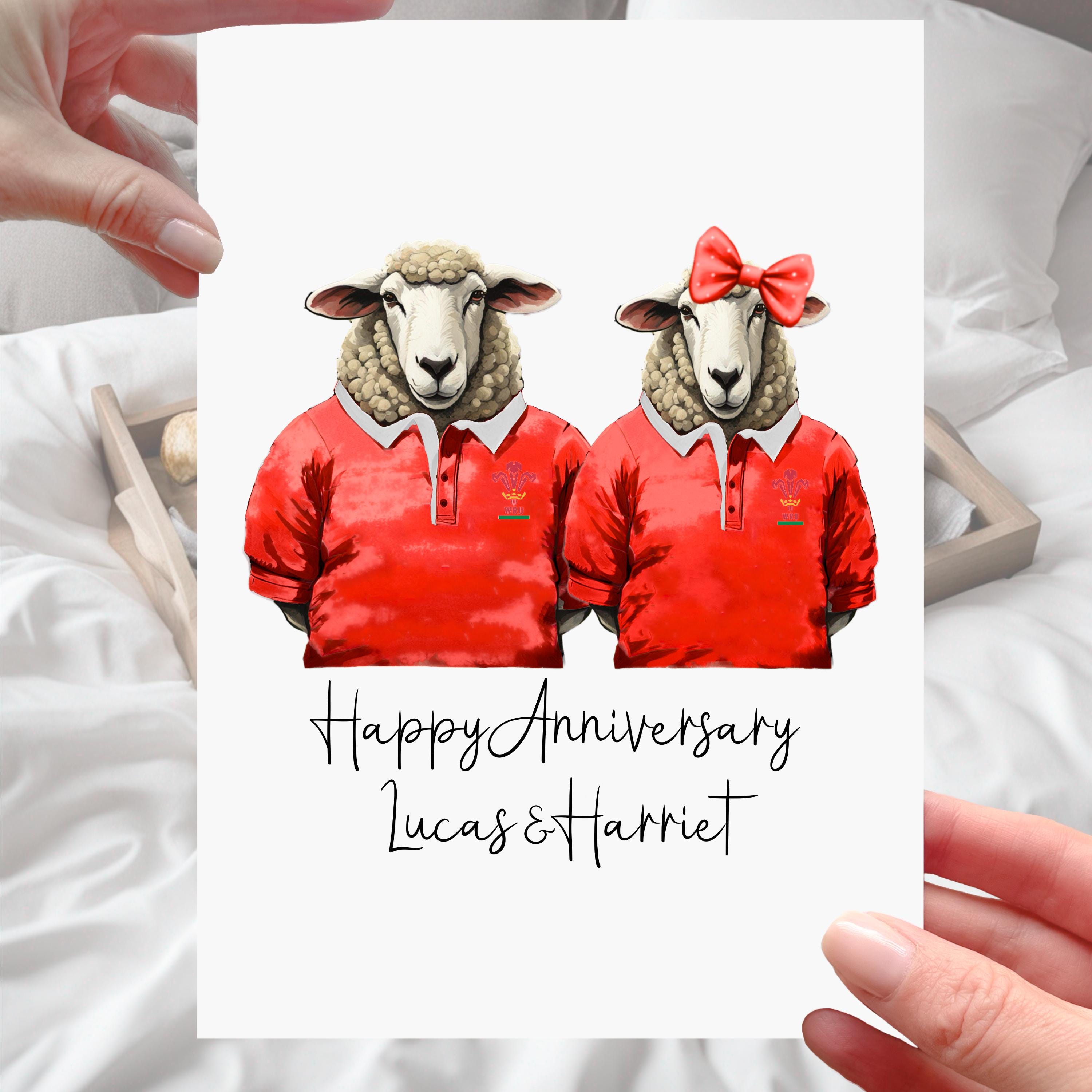 Wales Sheep Anniversary Card Personalised Welsh Rugby