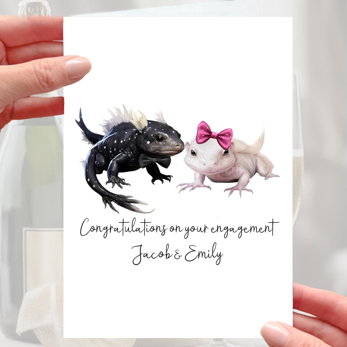 Axolotl Engagement Card Personalised Fiance Fiancee couple