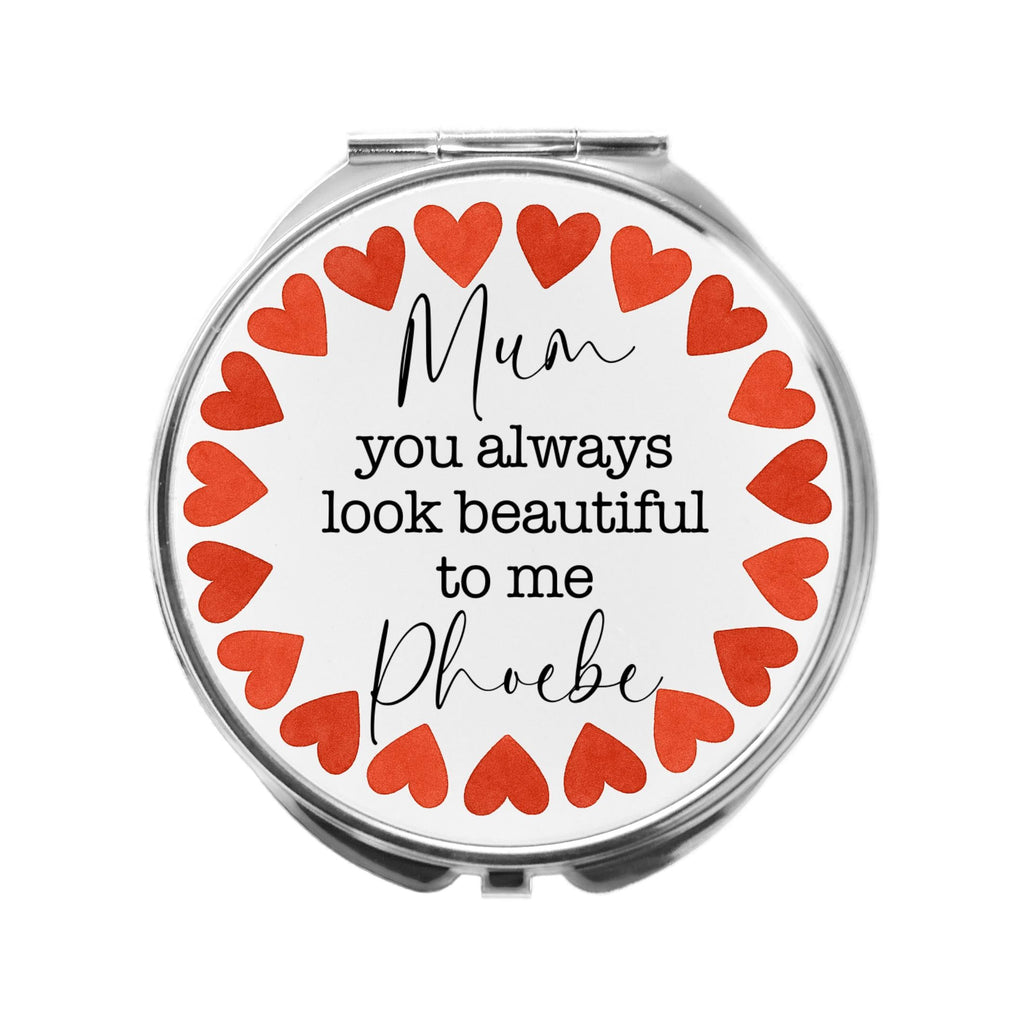 Mum Personalised Compact Mirror Hearts gift from daughter son Mummy Mom