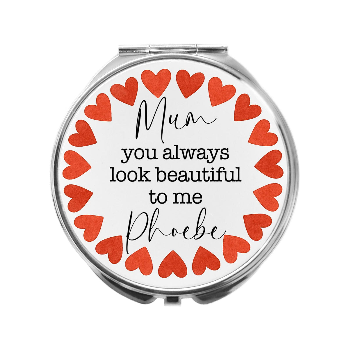 Mum Personalised Compact Mirror Hearts gift from daughter son Mummy Mom