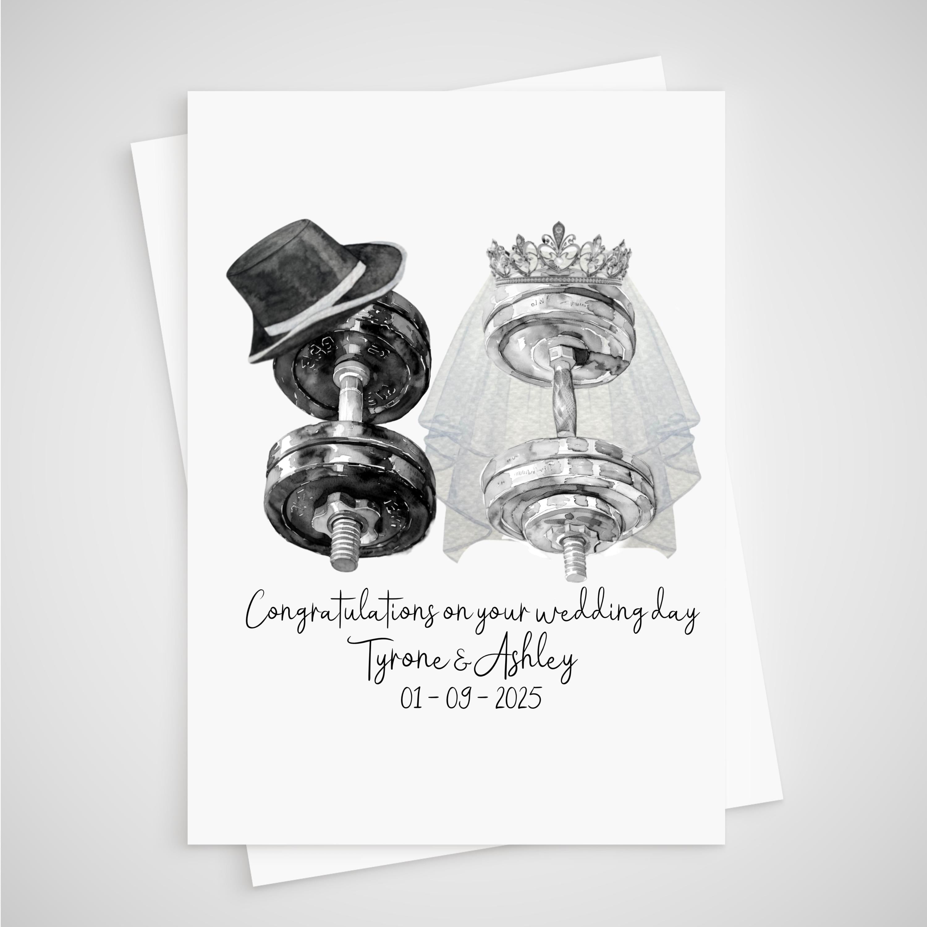 Gym Wedding Card Personalised Weights Dumbbells Fitness