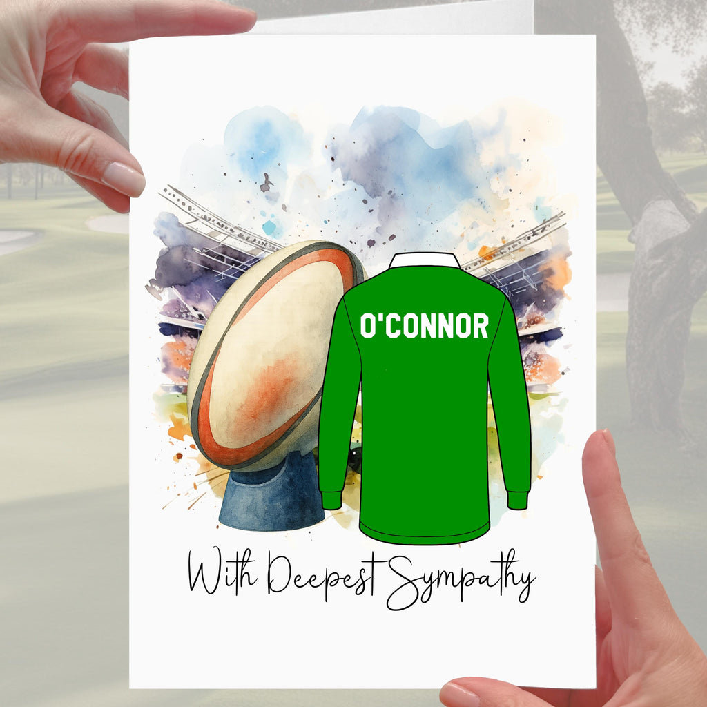 Rugby Sympathy Card Grief Mourning Ireland Jersey Emerald Green