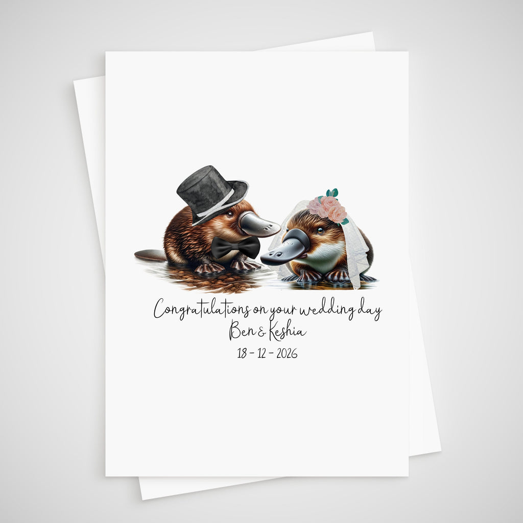 Duck Billed Platypus Wedding Card Personalised Bride & Groom