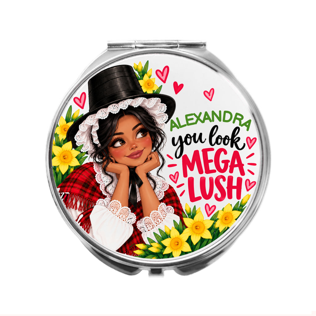 Personalised Welsh Lady Compact Mirror, Mega Lush gift for Wales girl