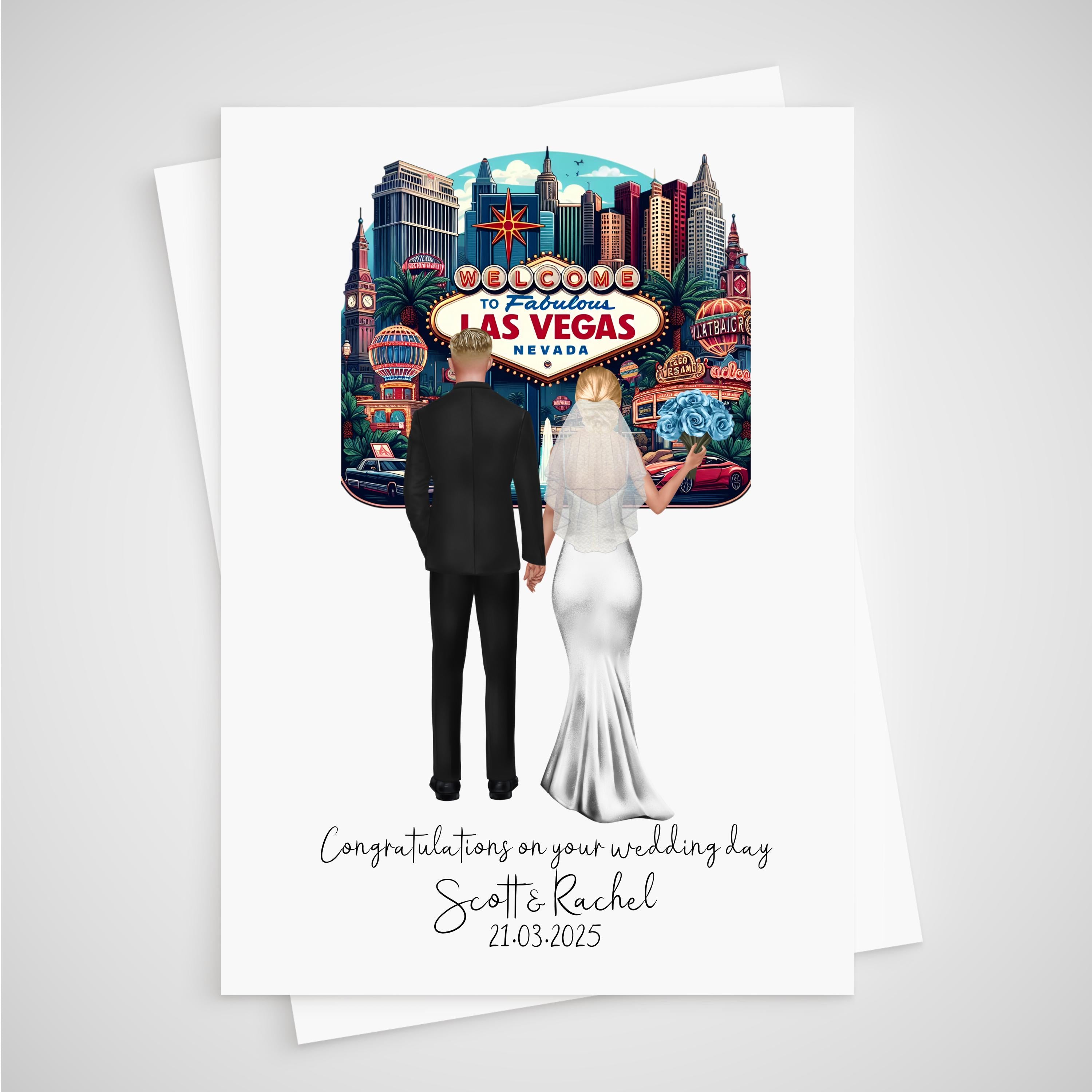 Las Vegas Wedding Card Personalised Bride & Groom