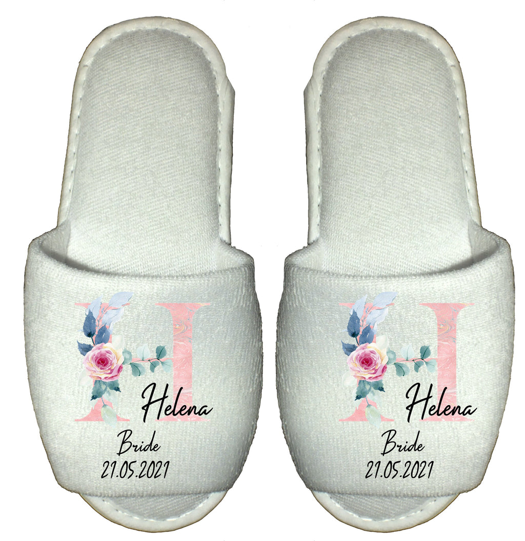 Personalised Bridal Party Slippers Pink Monogram – Bride & Bridesmaid Wedding Morning Gift
