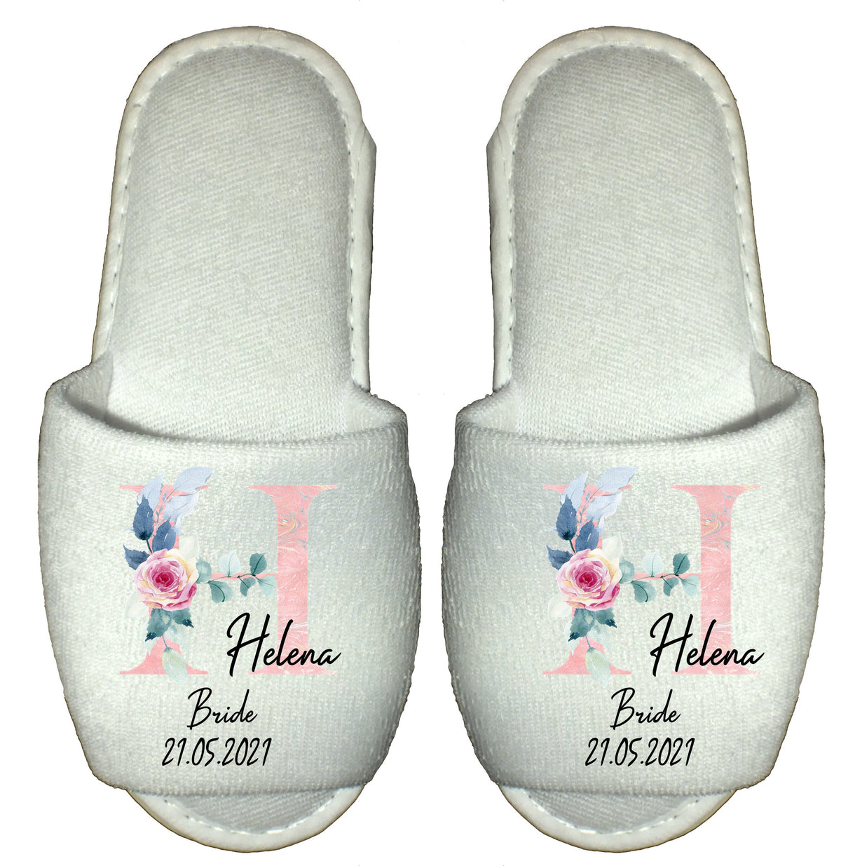 Personalised Bridal Party Slippers Pink Monogram – Bride & Bridesmaid Wedding Morning Gift