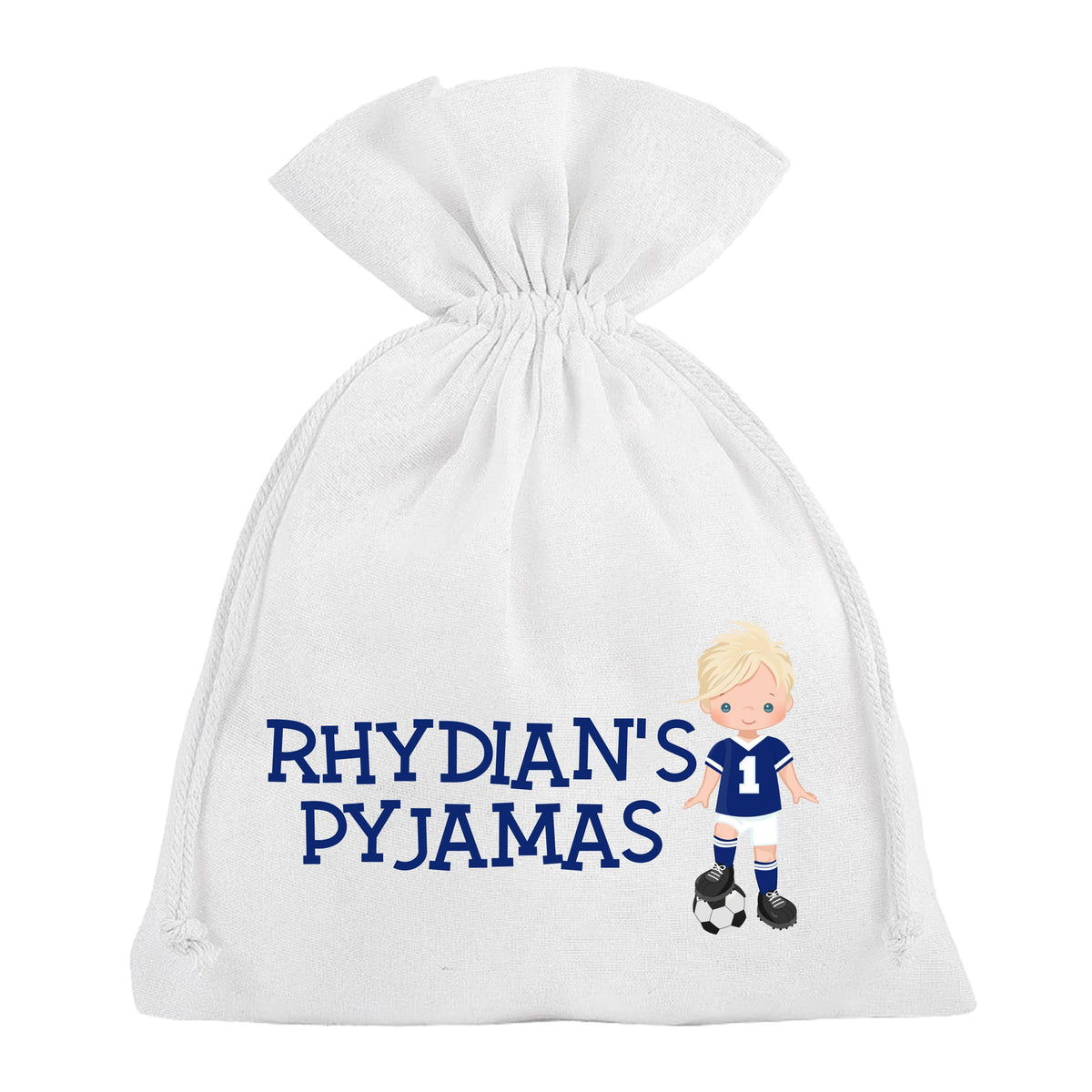 Boys Football Pyjama Bag Personalised Blue Soccer PJ's