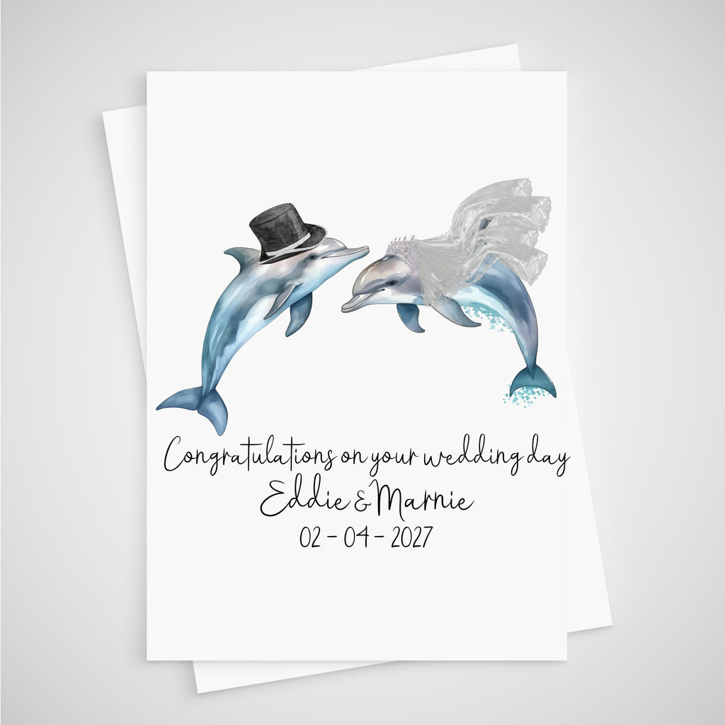 Dolphin Wedding Card Personalised Bride & Groom Ocean