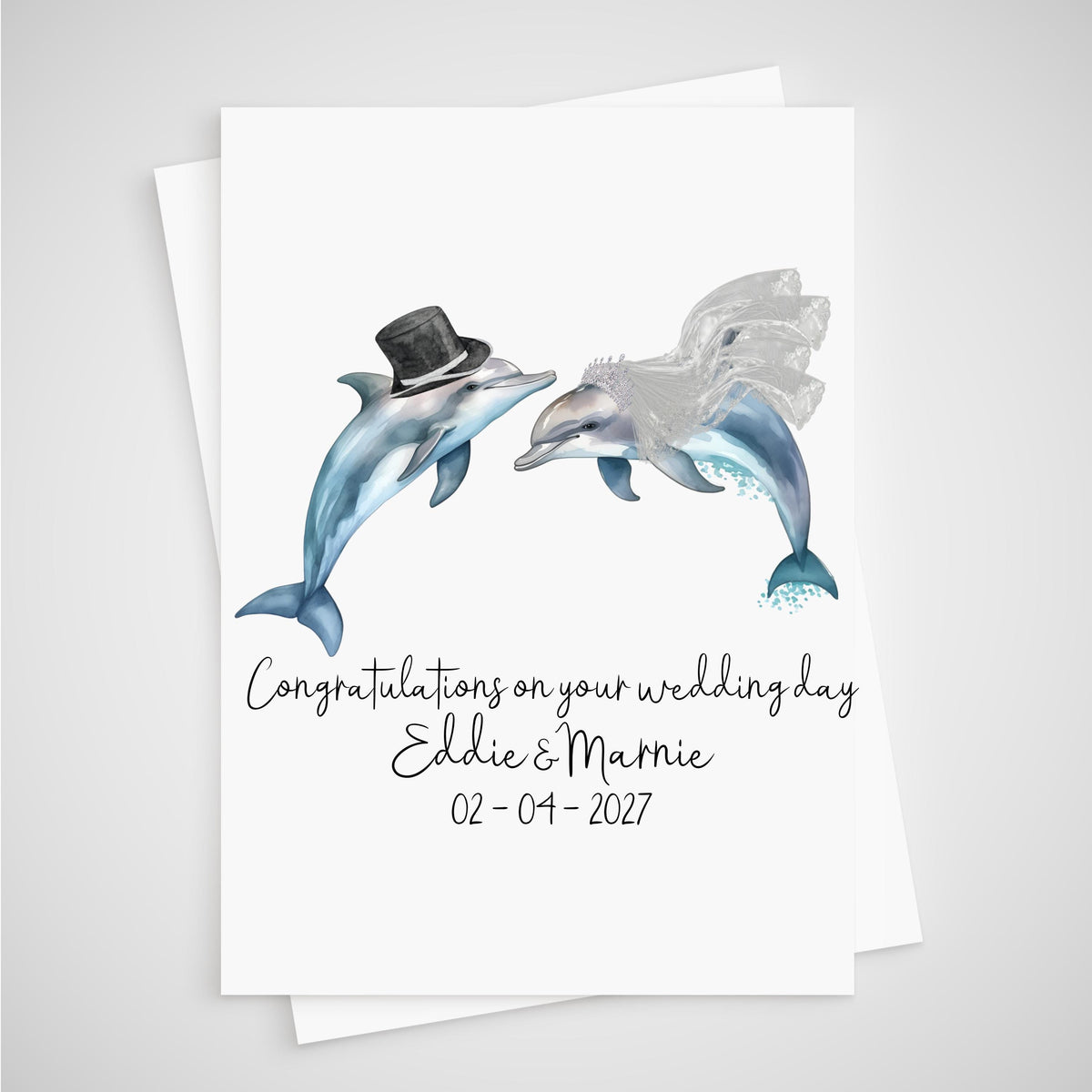 Dolphin Wedding Card Personalised Bride & Groom Ocean