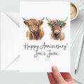 Highland Cow Anniversary Card Personalised Congratulations