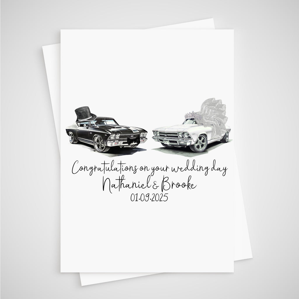 Personalised Wedding Card American Muscle Car Vintage Bride Groom