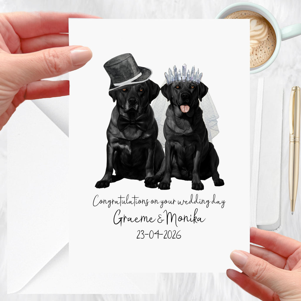 Personalised Black Labrador Wedding Card Bride & Groom Dog