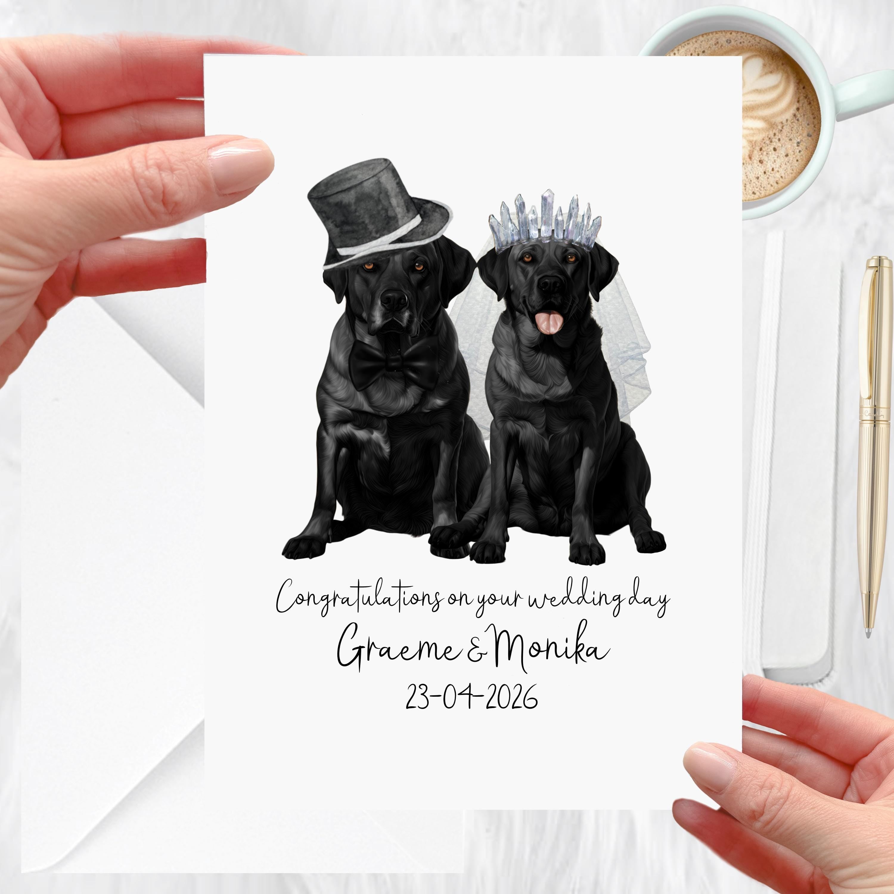 Personalised Black Labrador Wedding Card Bride & Groom Dog