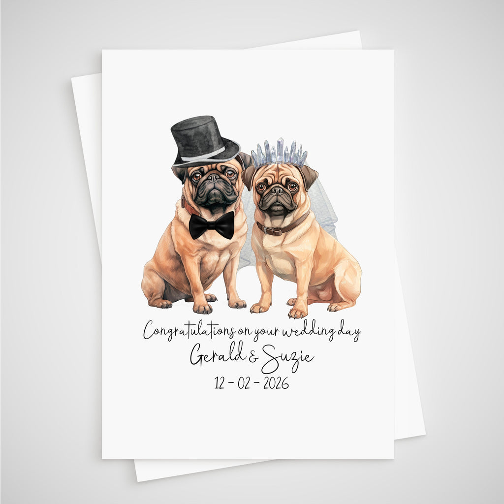 Pug Wedding Card Personalised Bride & Groom Dog