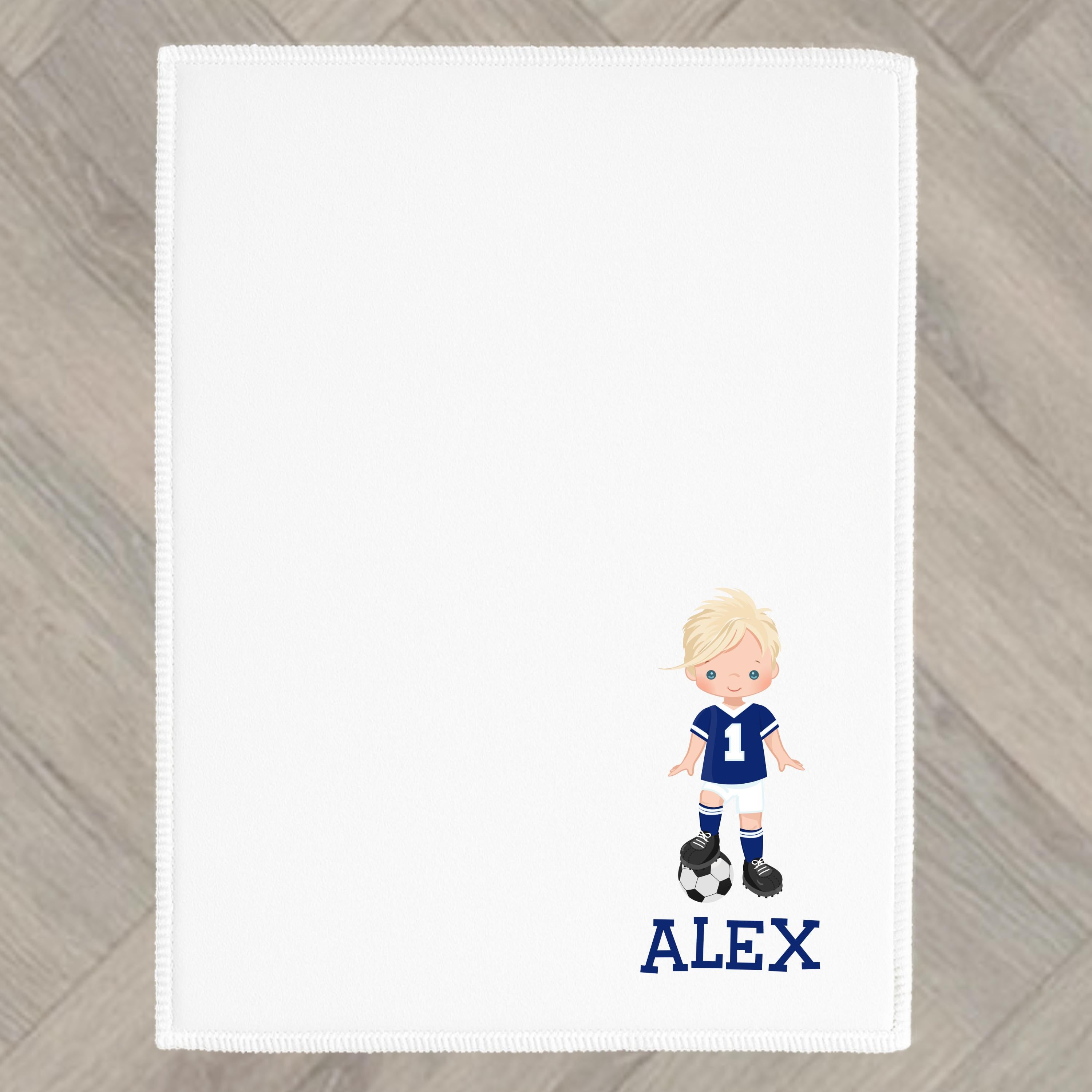 Boys Football Towel Personalised Soccer Blue Red