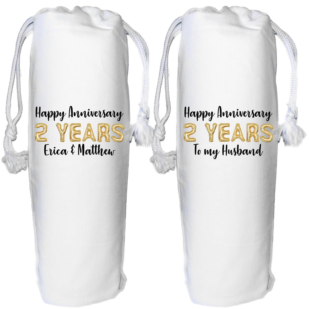 Personalised 2 year anniversary wine gift bag - second wedding anniversary linen cotton