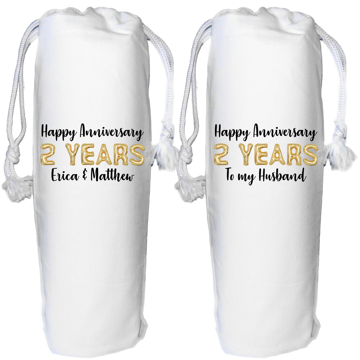 Personalised 2 year anniversary wine gift bag - second wedding anniversary linen cotton