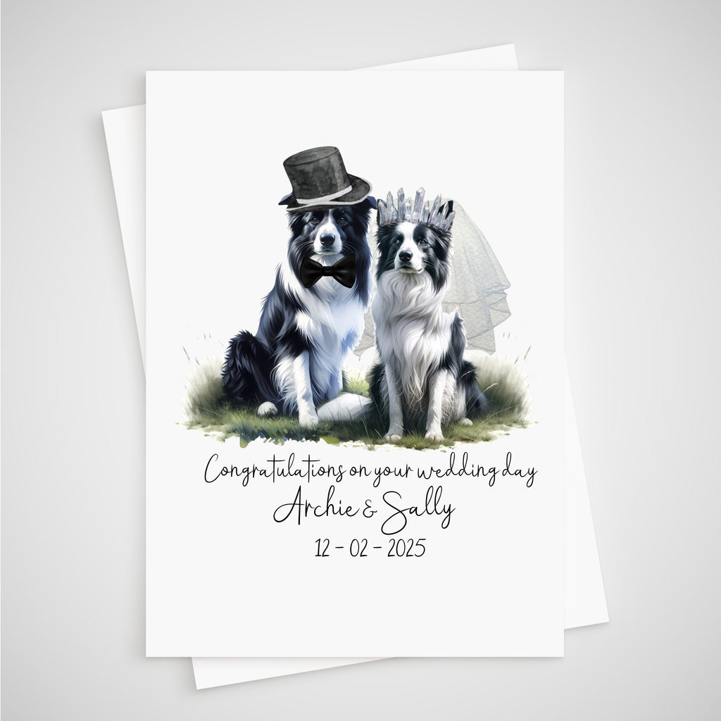 Border Collie Wedding Card Personalised Bride & Groom Sheepdog
