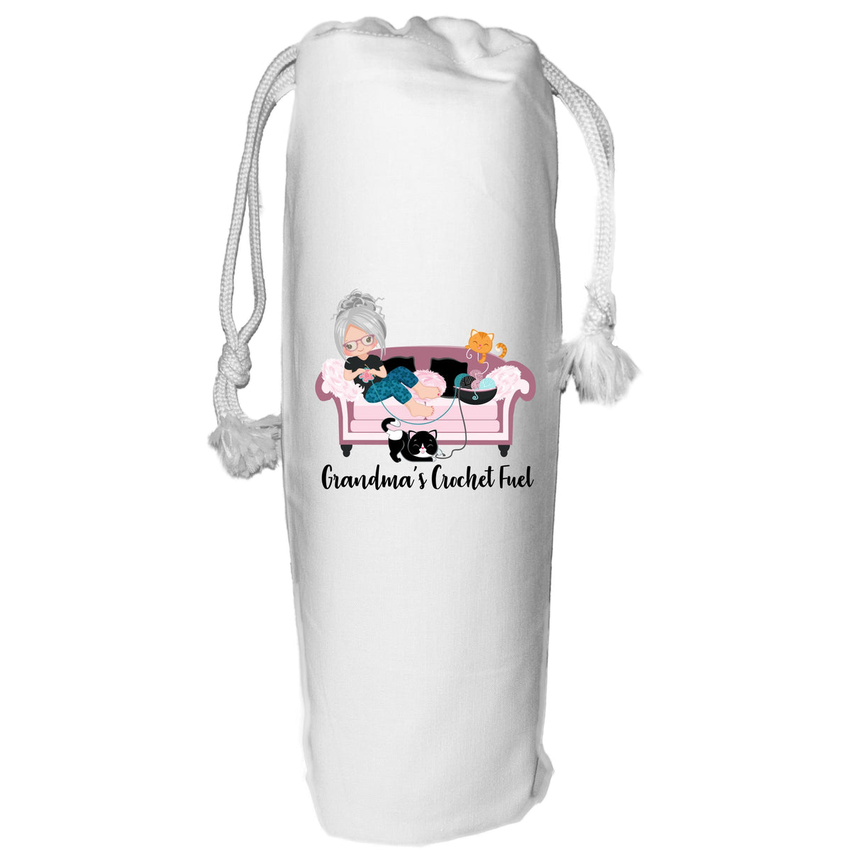 Personalised Crochet Cat Lady Wine Bag: Knitter Gift