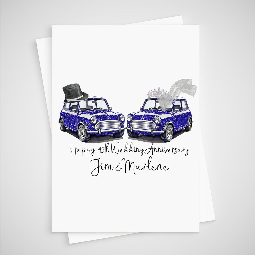 Mini 45th Anniversary Card Personalised Cooper Sapphire Car Bride Groom