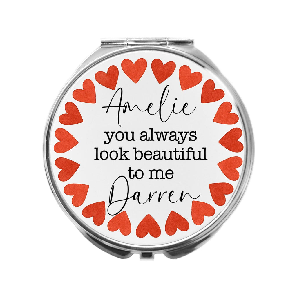 Personalized Heart Compact Mirror, Gift for Girlfriend