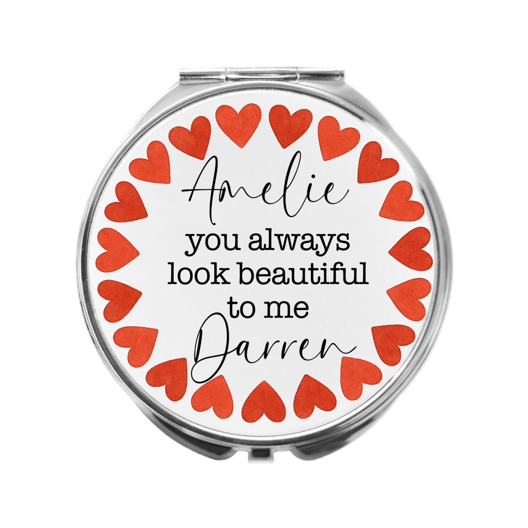 Personalized Heart Compact Mirror, Gift for Girlfriend