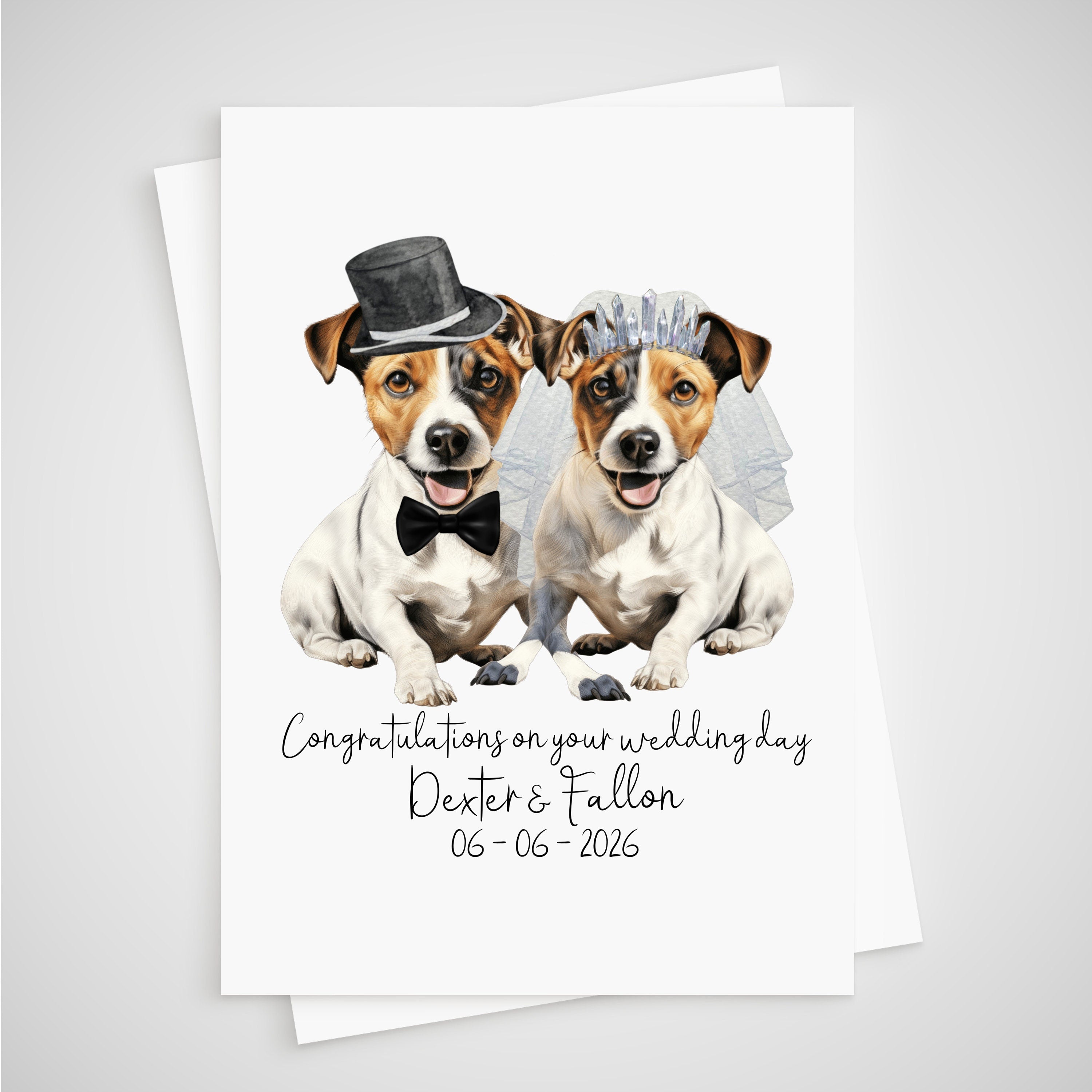 Jack Russell Wedding Card Personalised Bride & Groom Terrier Dog