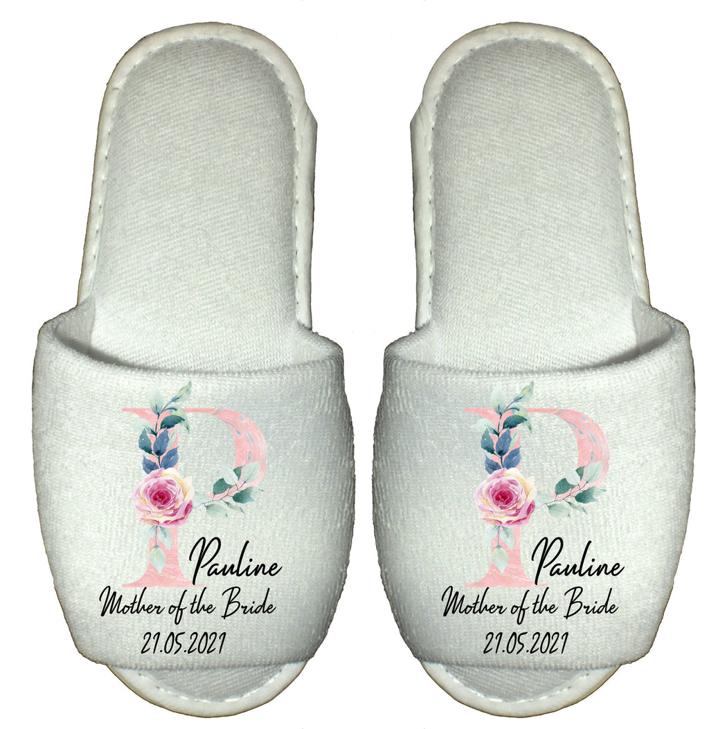 Personalised Bridal Party Slippers Pink Monogram – Bride & Bridesmaid Wedding Morning Gift