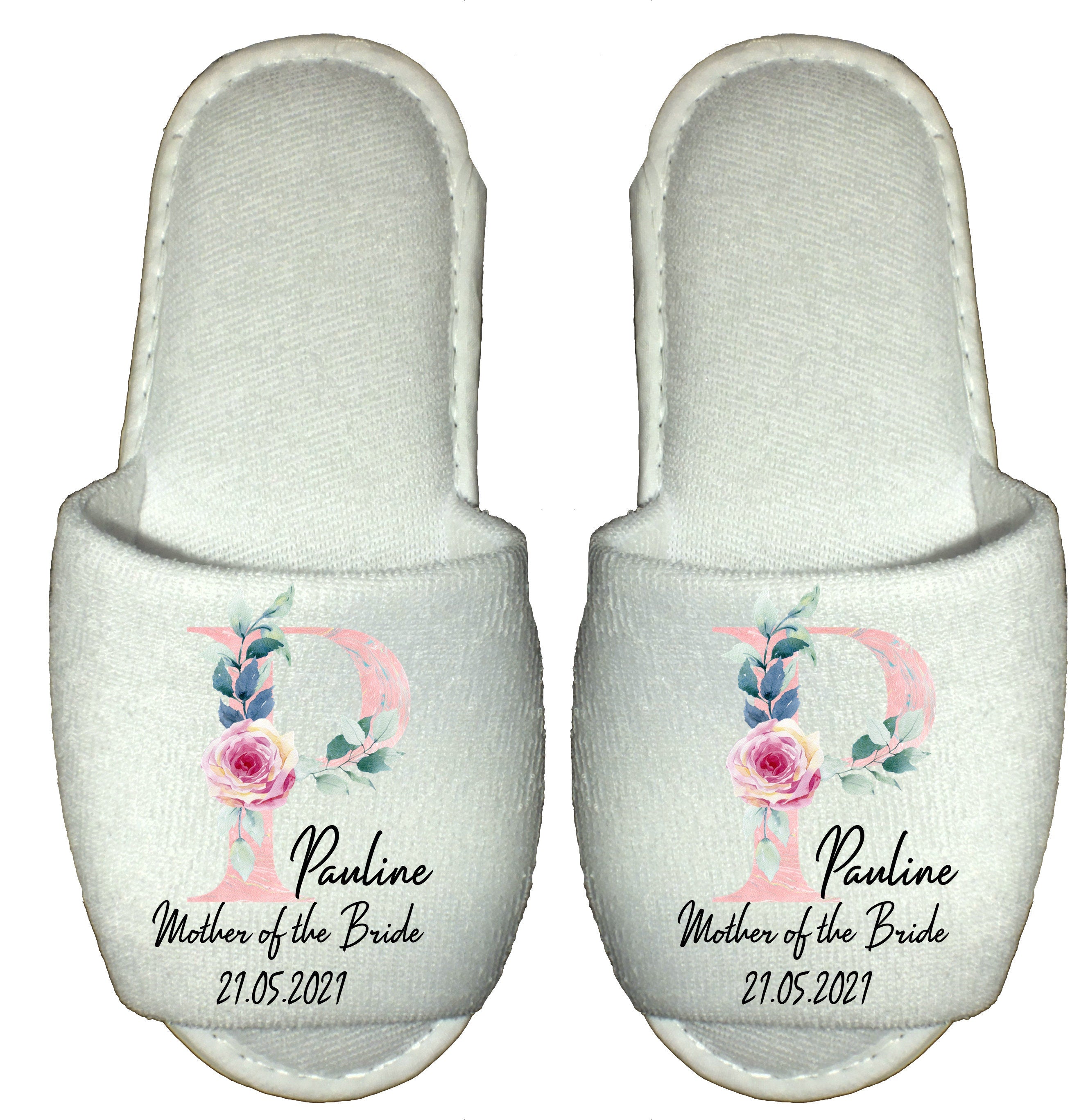 Personalised Bridal Party Slippers Pink Monogram – Bride & Bridesmaid Wedding Morning Gift