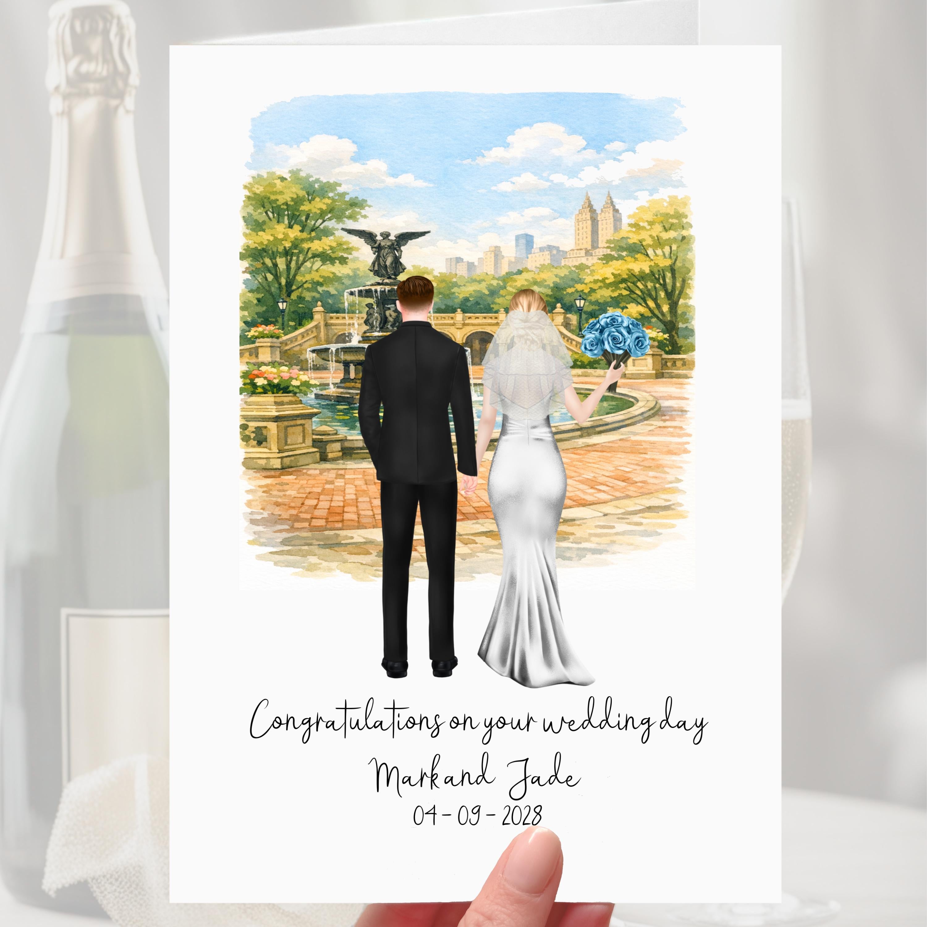 Central Park Wedding Card Personalised New York Bride & Groom NYC