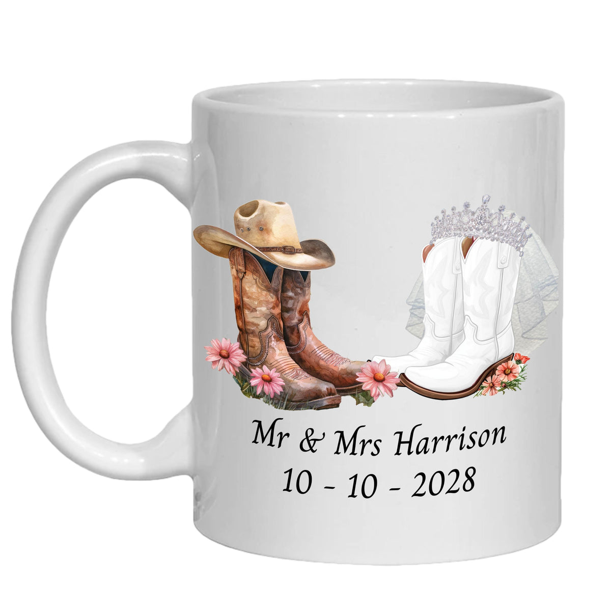 Personalized Cowboy Wedding Mug, Cowgirl Boots, Wedding gift for Bride & Groom