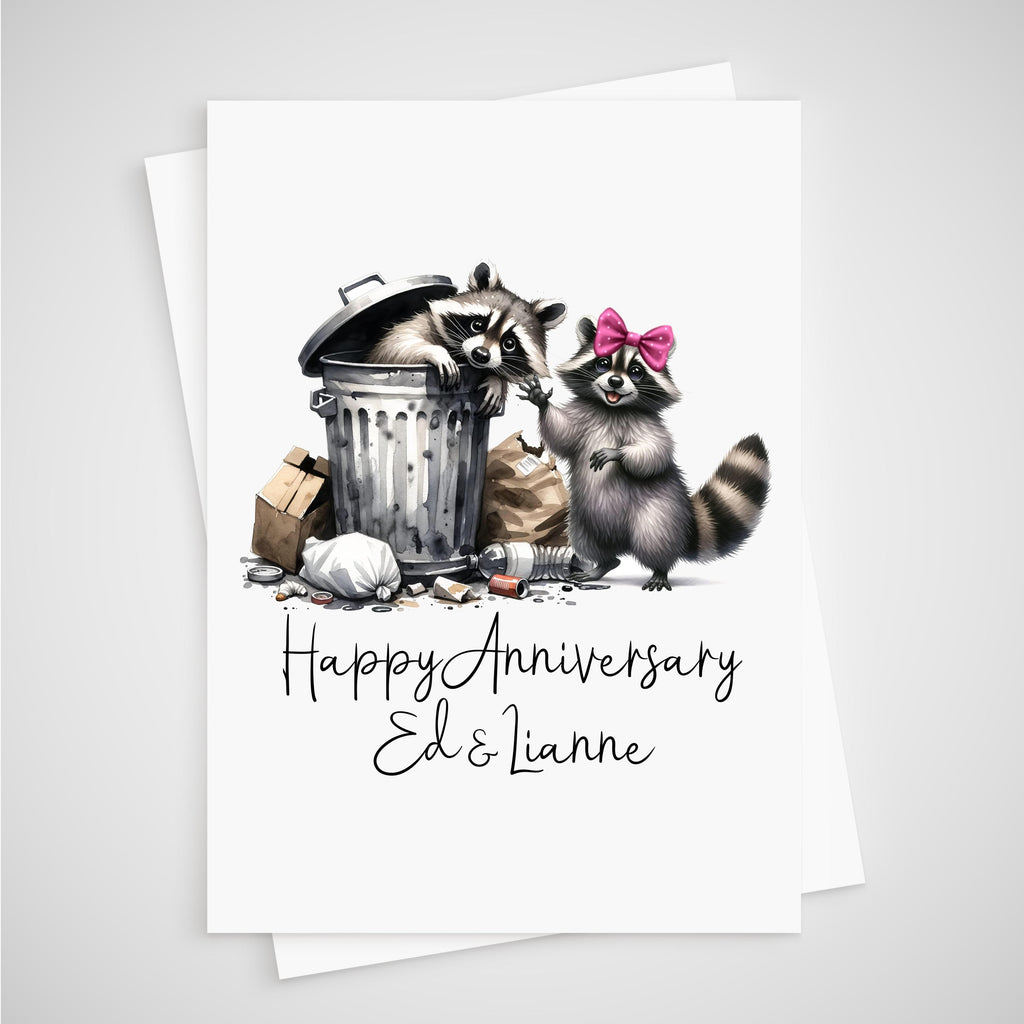 Racoon Anniversary Card Personalised Trash Can
