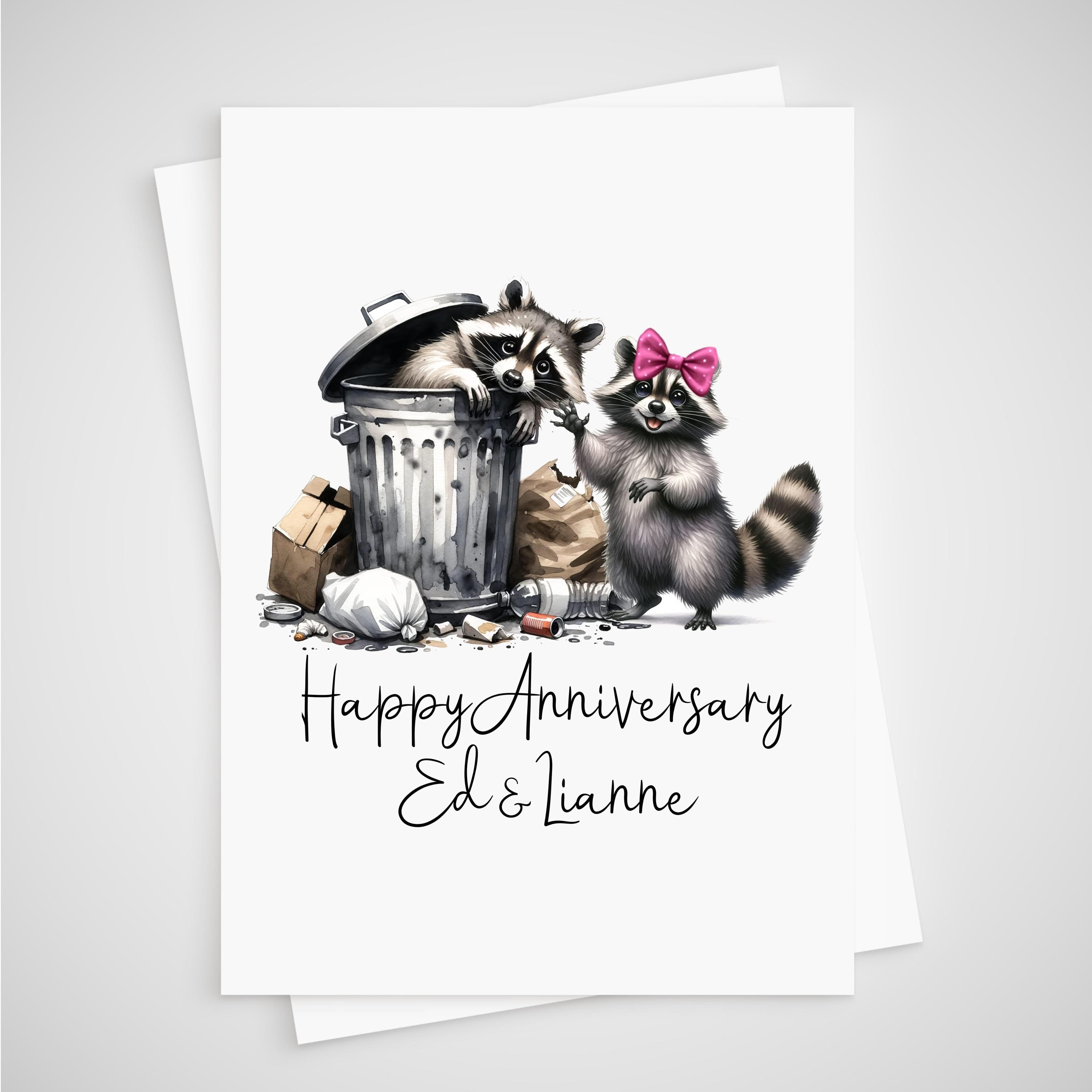 Racoon Anniversary Card Personalised Trash Can