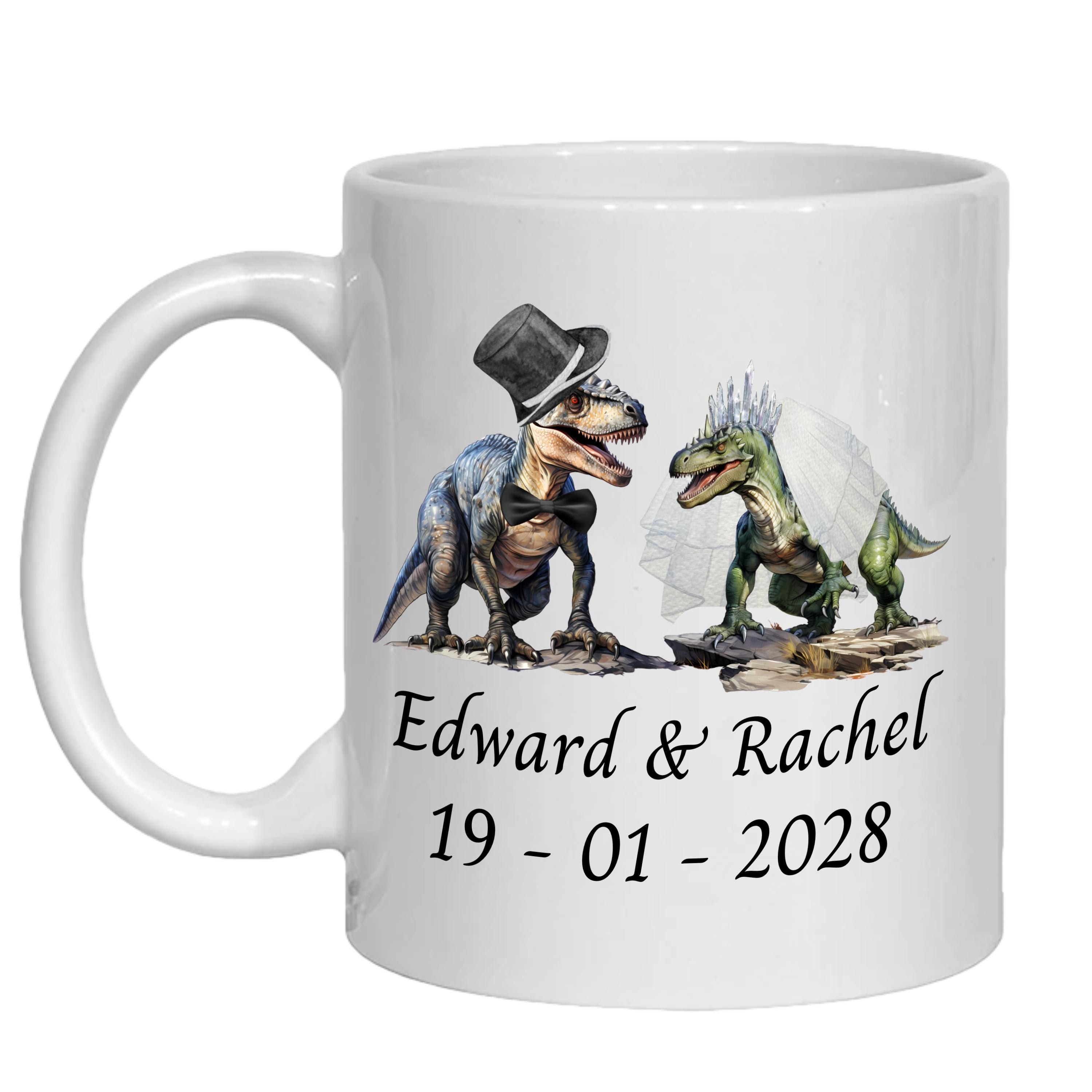Personalised Dinosaur Wedding Mug - Wedding gift for Bride & Groom