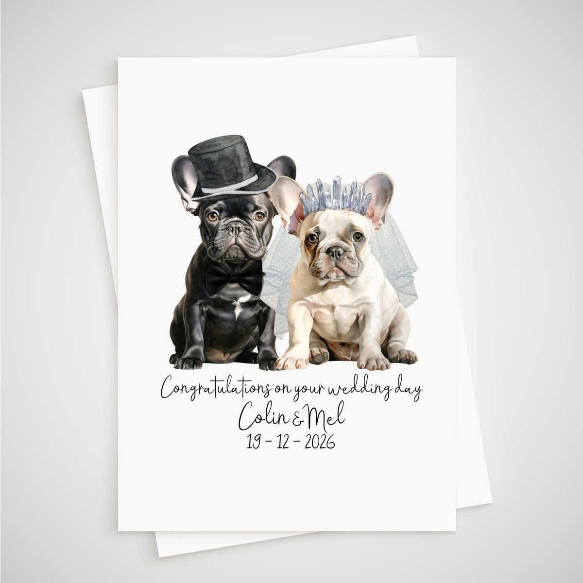 French Bulldog Wedding Card Personalised Dog Bride & Groom Frenchie