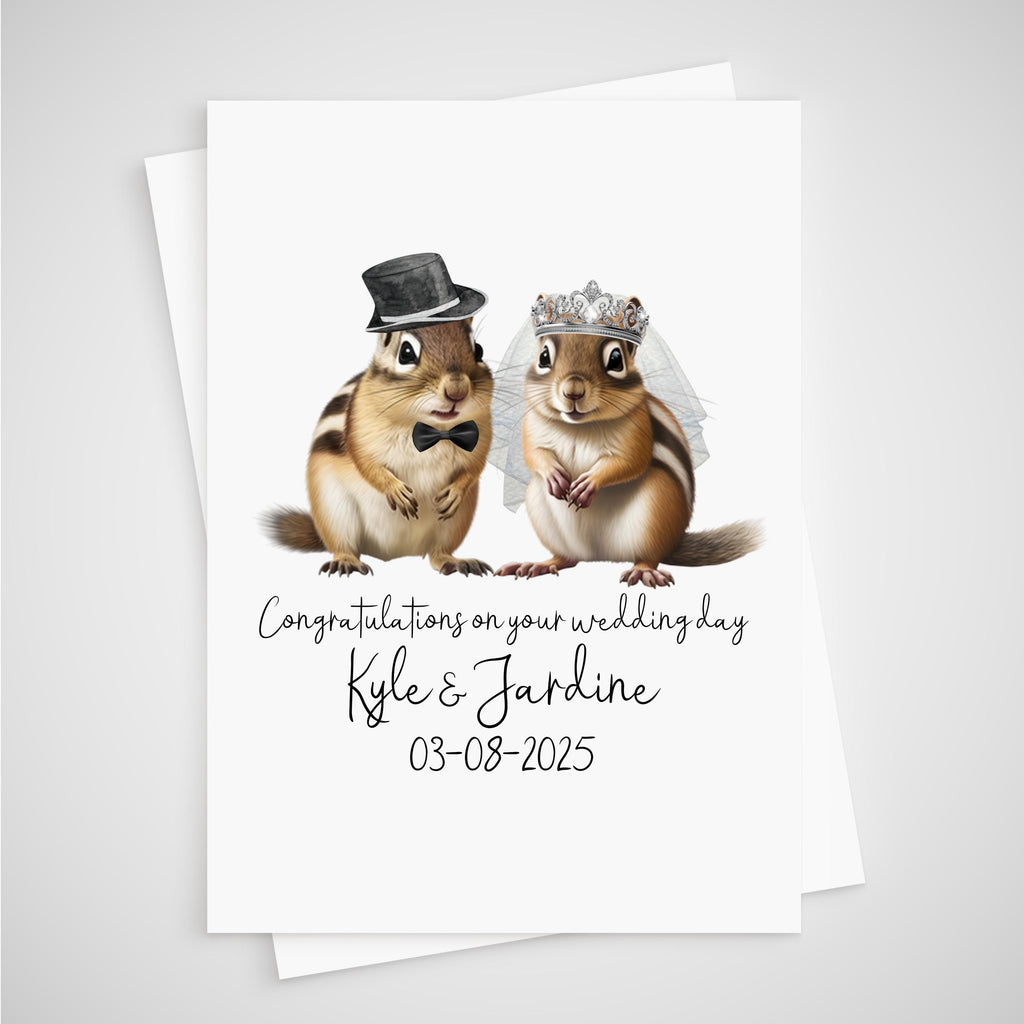 Chipmunk Wedding Card Personalised Bride & Groom