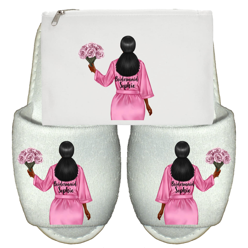 Bride Slippers & MakeUp Bag Personlaised for Wedding Gift Cosmetics Bridesmaid