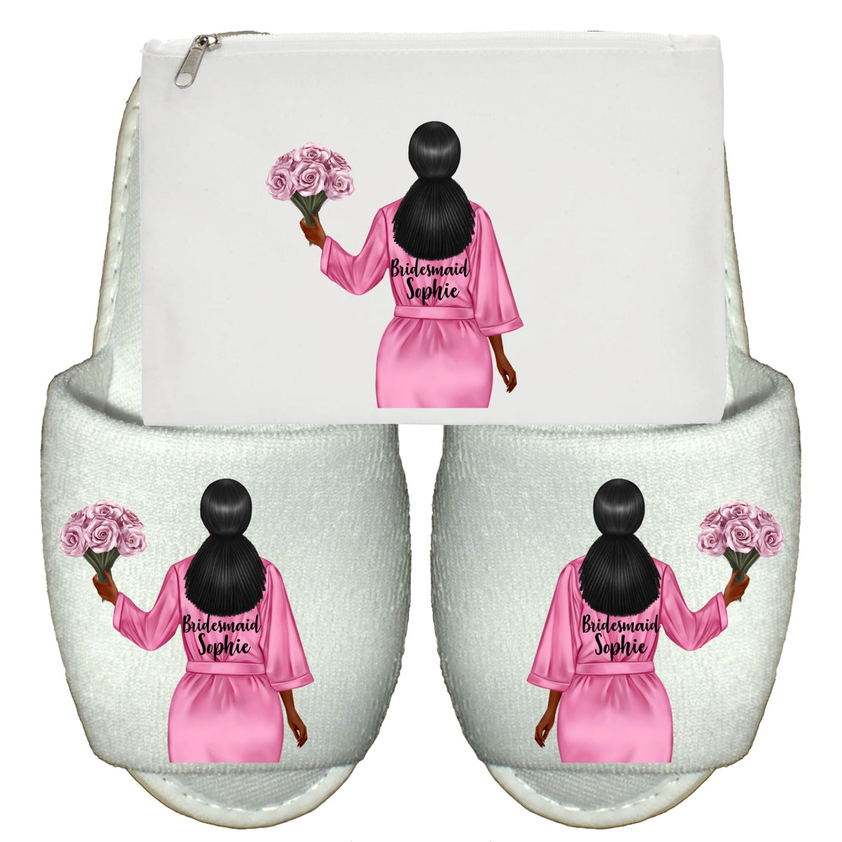 Bride Slippers & MakeUp Bag Personlaised for Wedding Gift Cosmetics Bridesmaid