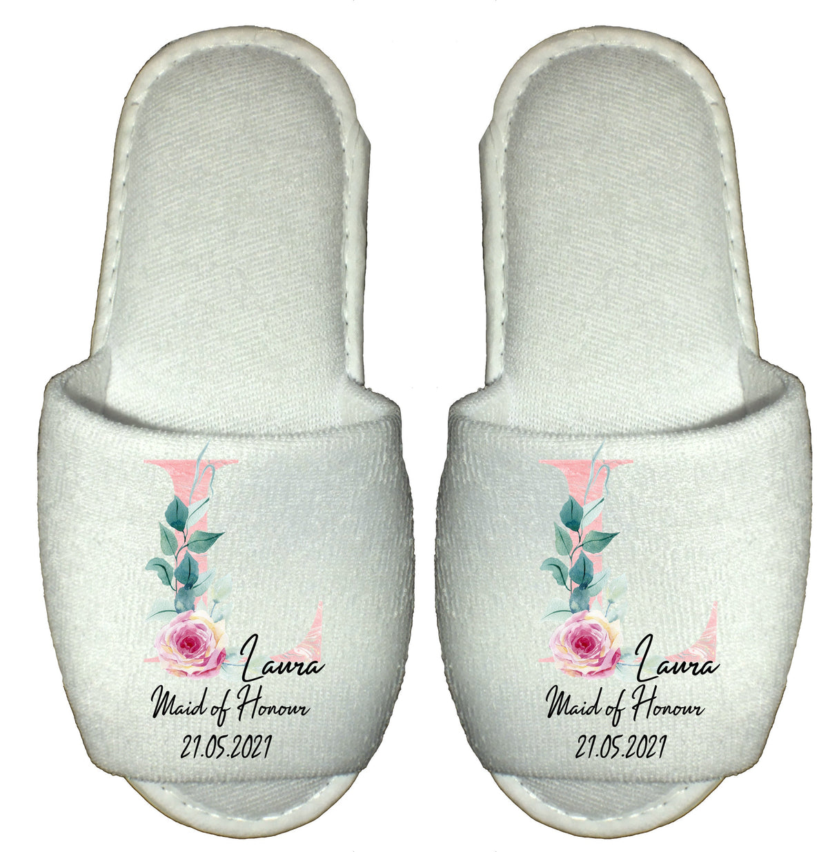 Personalised Bridal Party Slippers Pink Monogram – Bride & Bridesmaid Wedding Morning Gift