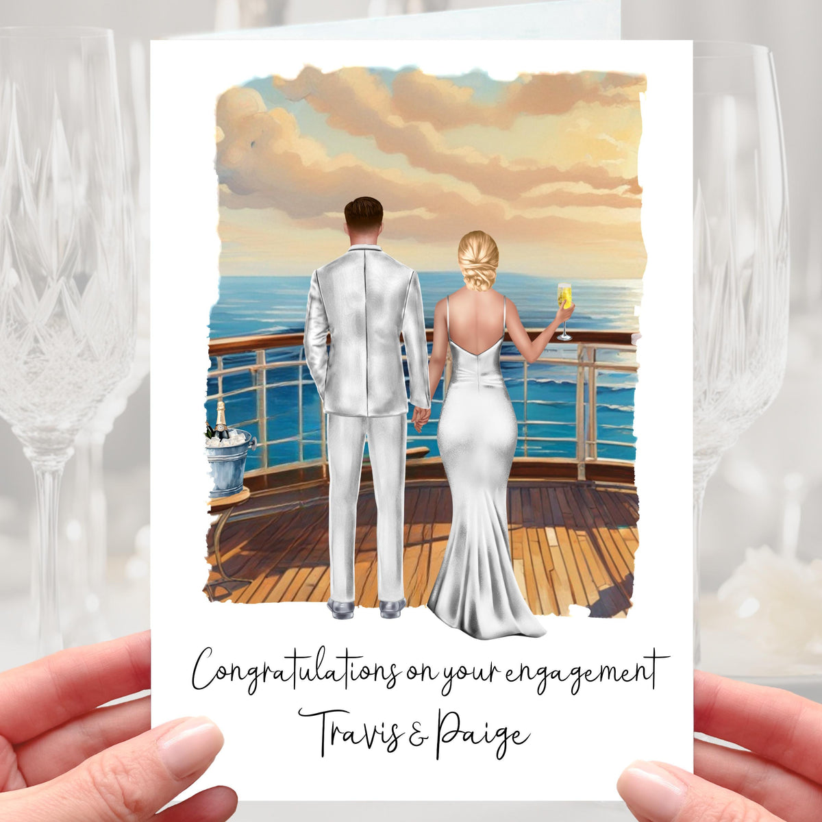 Cruise Engagement Card Personalised Boat Party Yacht White Party