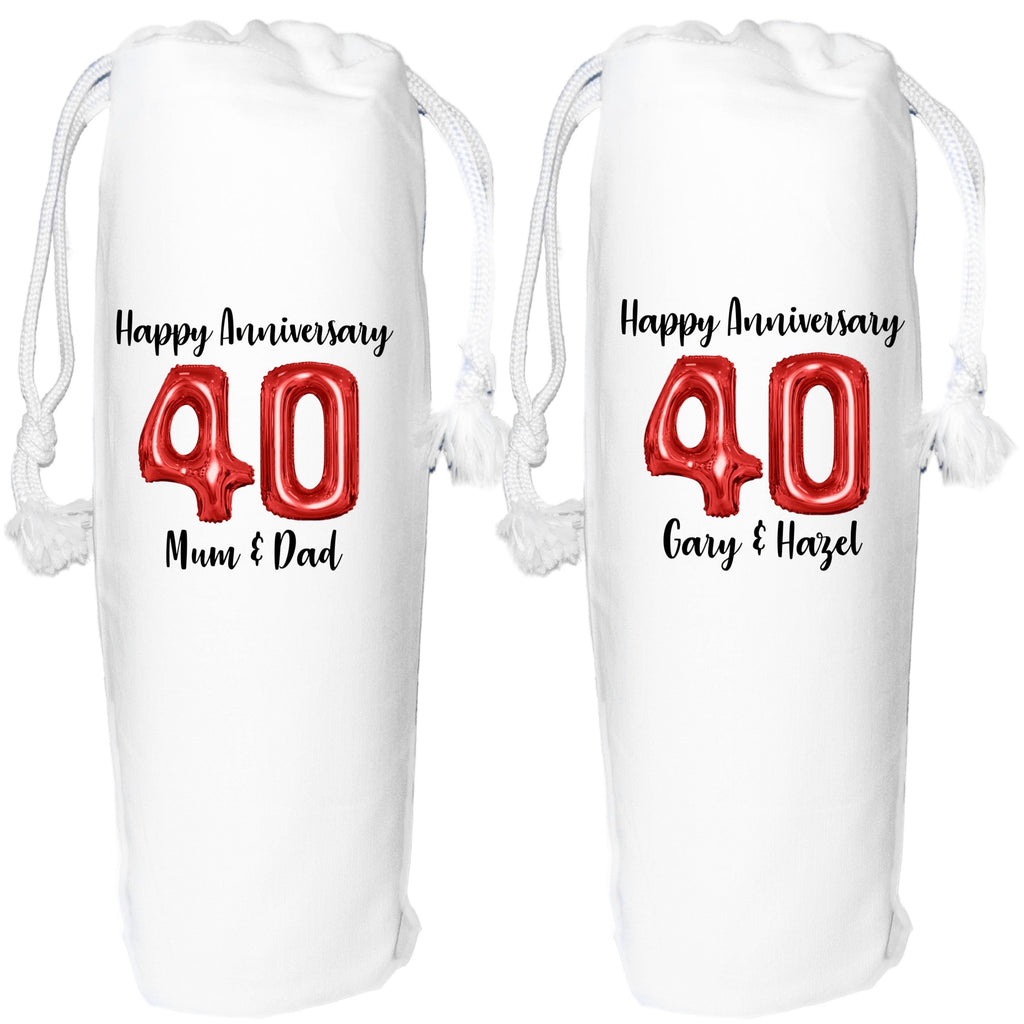 40 years anniversary Personalised wine gift bag ruby 40th wedding anniversary