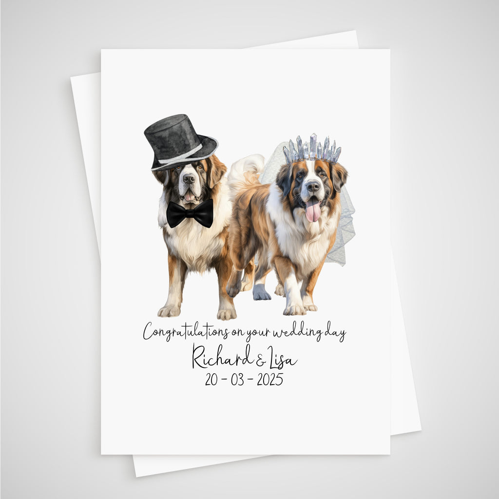 St Bernard Wedding Card Personalised Bride & Groom Dog