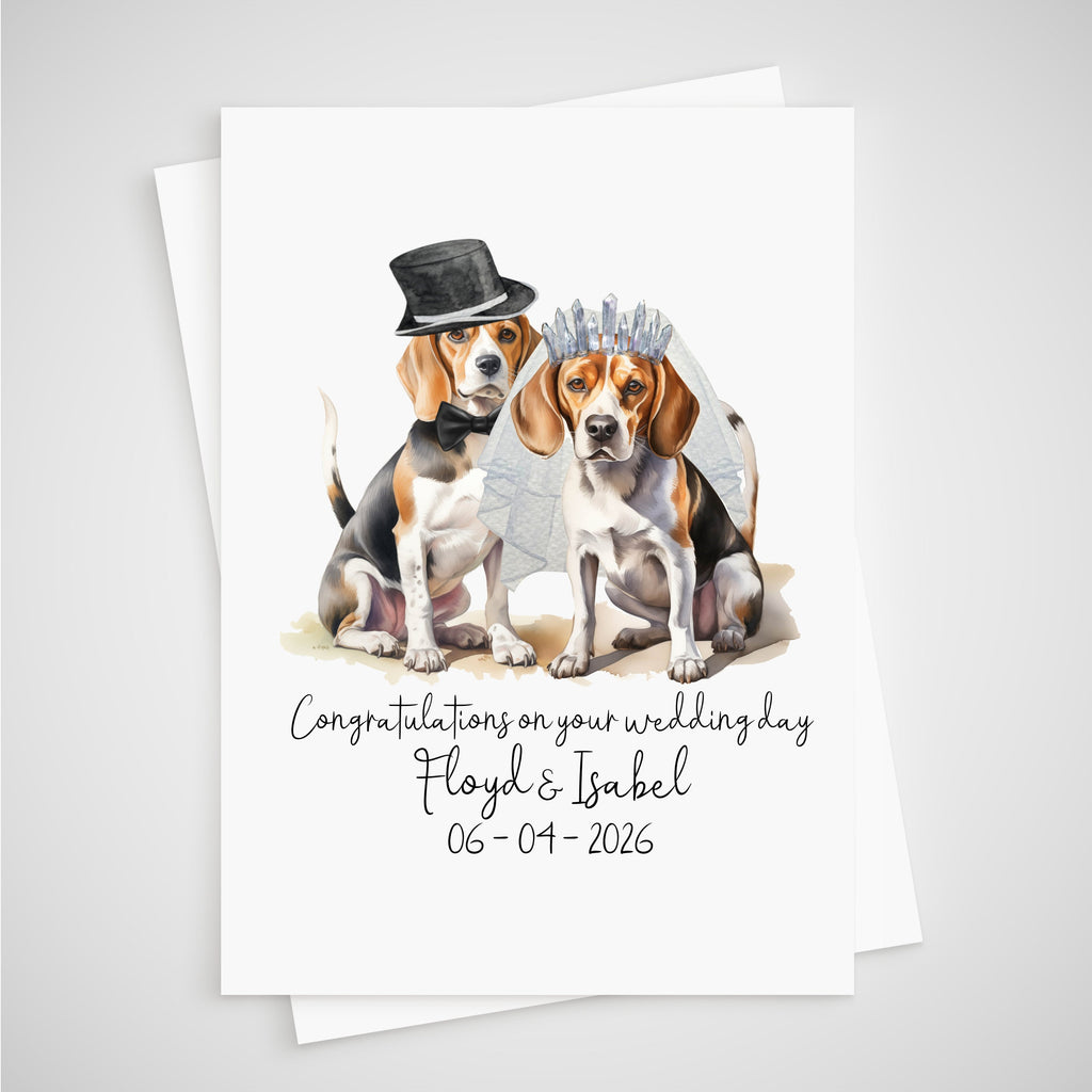 Beagle Wedding Card Personalised Dog Bride & Groom
