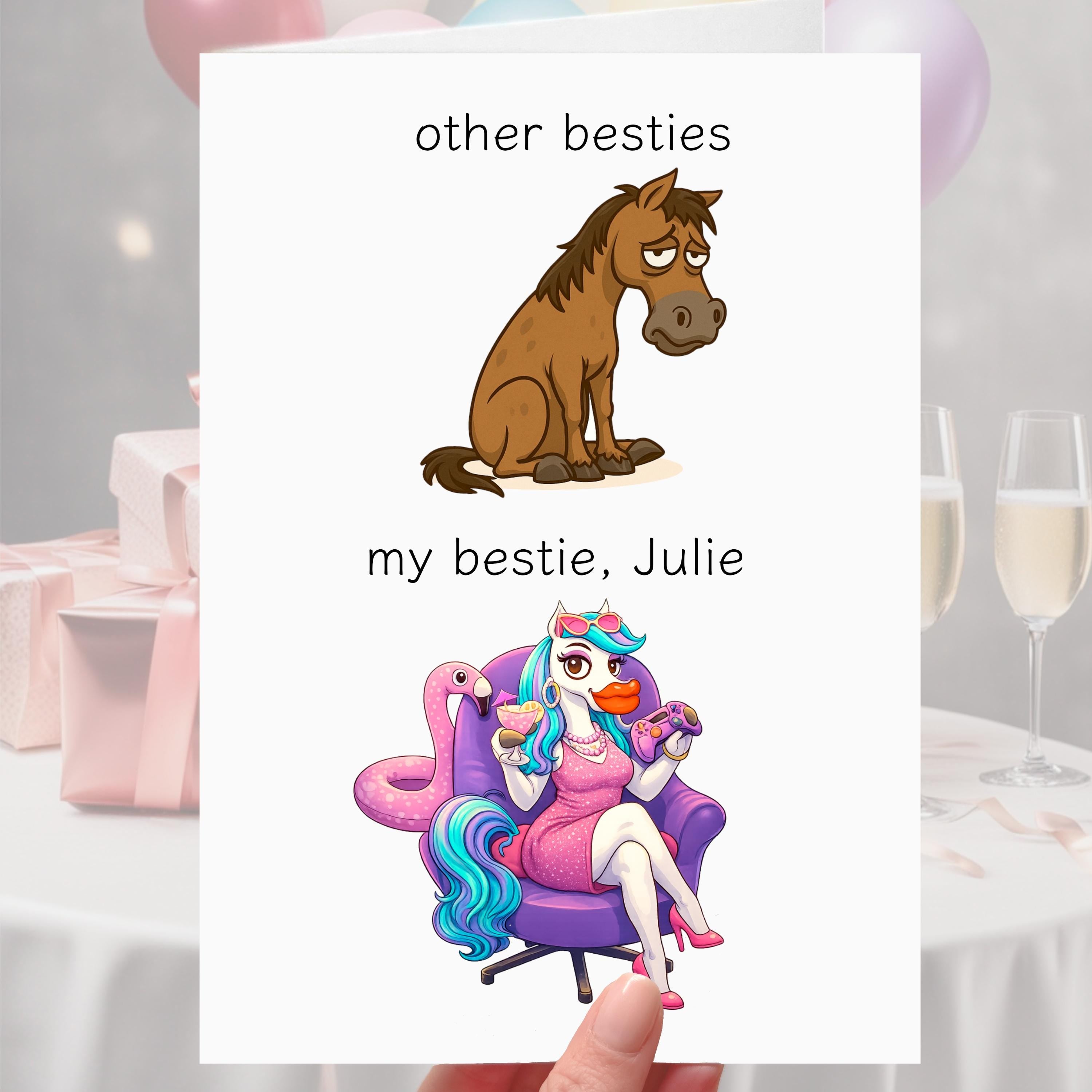 Bestie Card - funny horse gamer cocktails card for friend, BFF