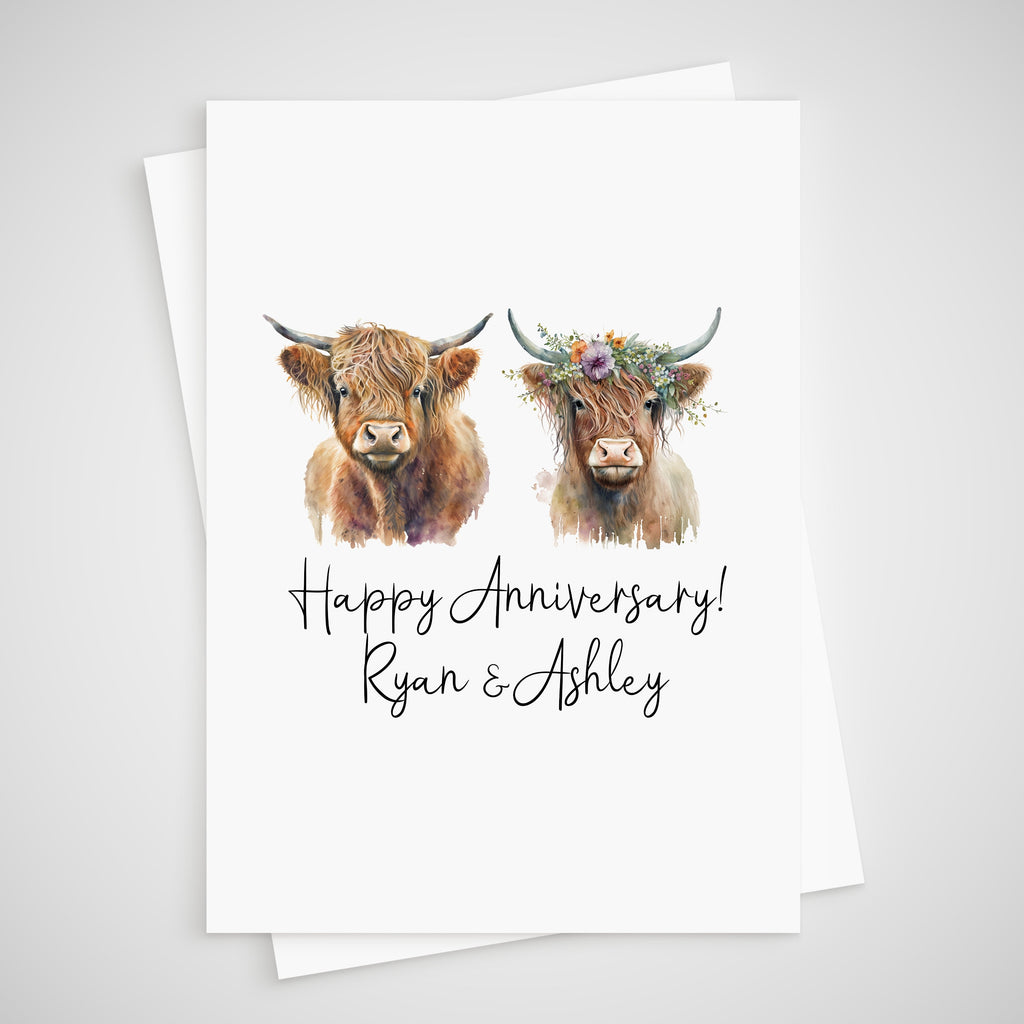 Highland Cow Anniversary Card Personalised Congratulations