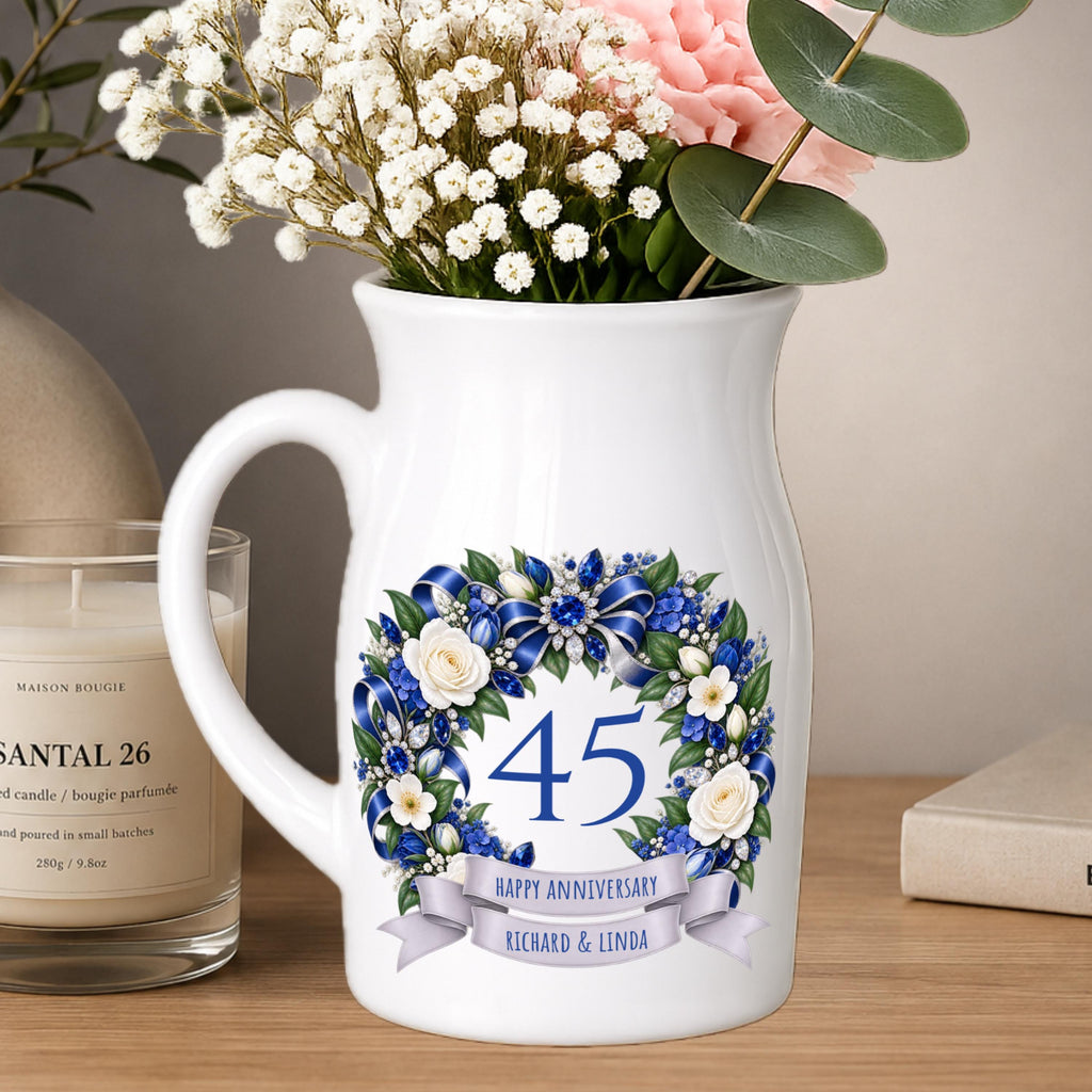 Happy 45th Anniversary vase - Personalised small ceramic Vase - sapphire wedding  45 years