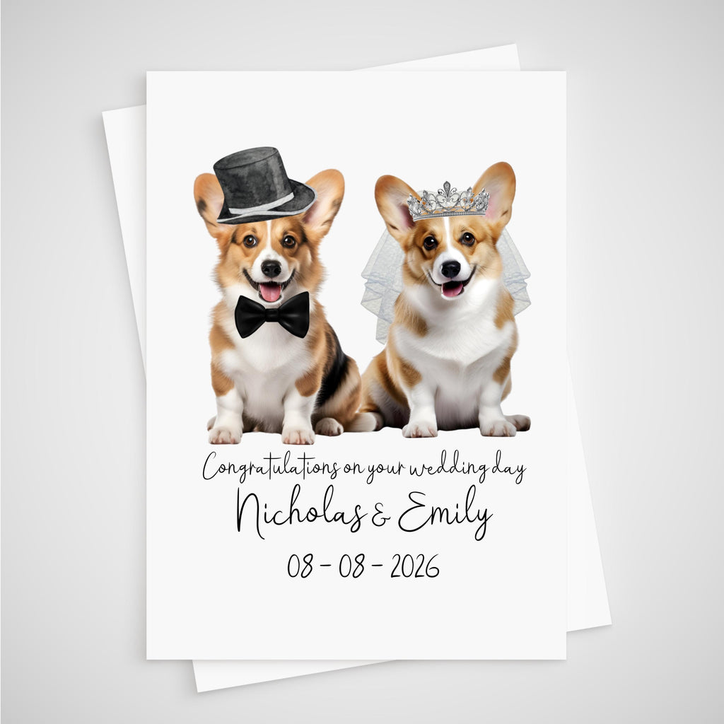 Corgi Wedding Card Personalised Dog Welsh Bride & Groom