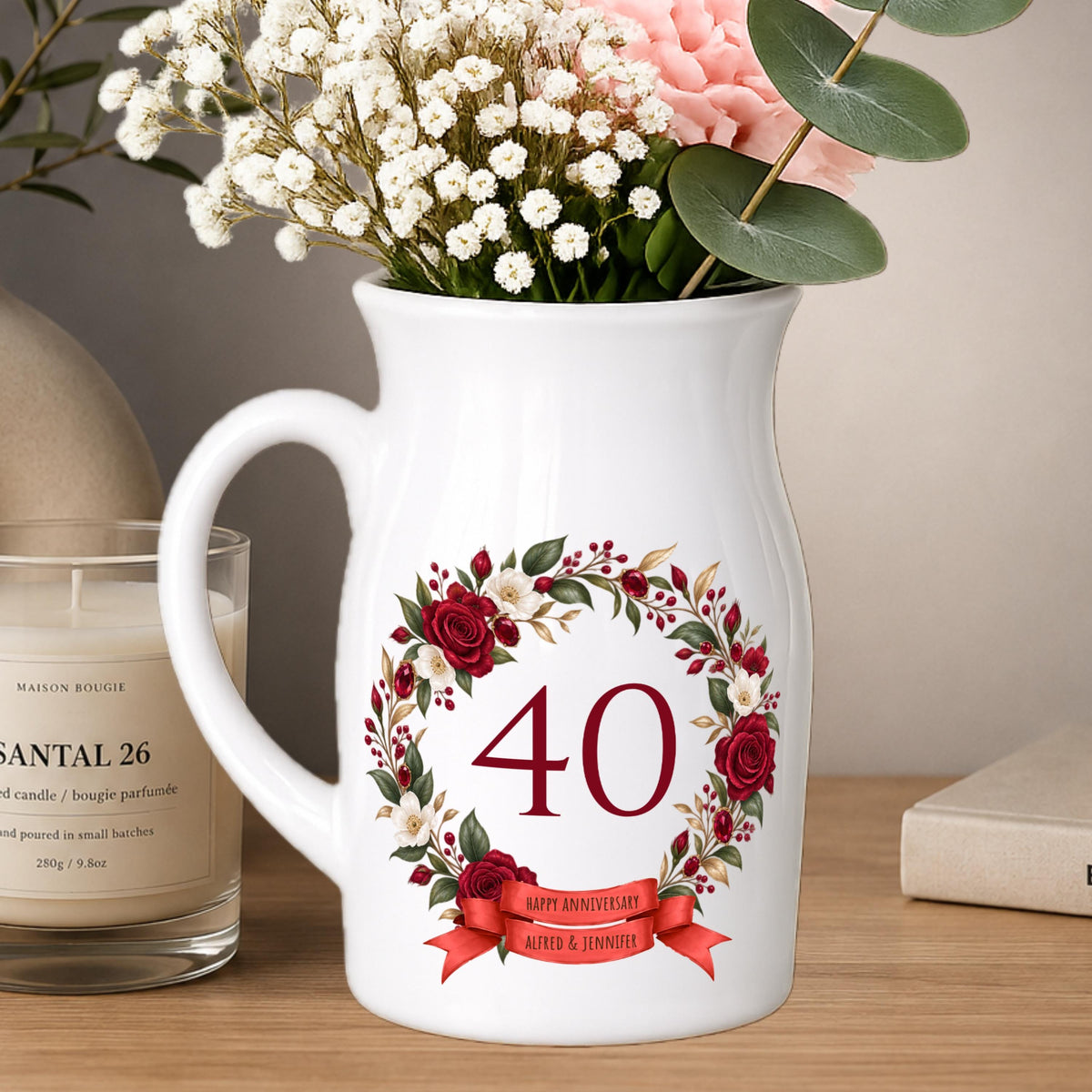Happy 40th Anniversary vase - Personalised small Vase - ruby wedding 25 years